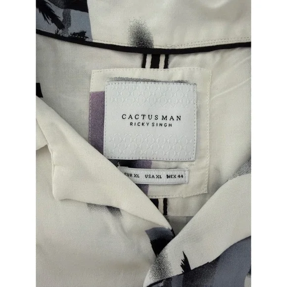 Cactus Man Ricky Singh Mens XL Palm Tree Tropical Graphic Button Up Shirt Purple - Picture 2 of 4